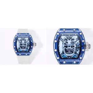 AAA Swiss Richard Mille RM 052 Replica – Transparent Blue Case & White Rubber Strap