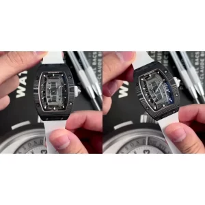 AAA Best Richard Mille RM 07-01 Replica - Black Carbon Case & White Rubber Strap