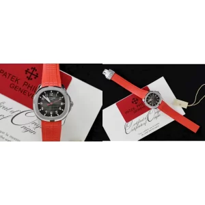AAAAA Patek Philippe Aquanaut 5167A-012 Replica – Black Dial & Red Rubber Strap