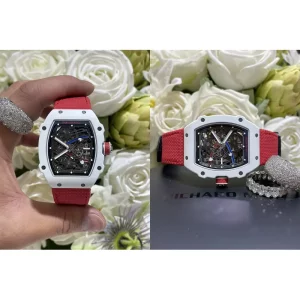 Swiss AAA Richard Mille RM 67-02 Replica - White Ceramic & Red Strap