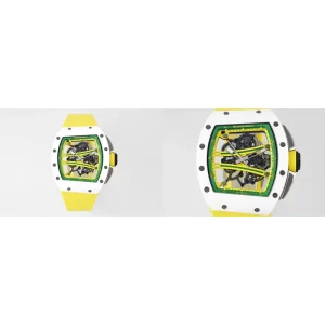 Swiss Super Clone Richard Mille RM 61-01 Replica – White Ceramic Case & Yellow Rubber Strap