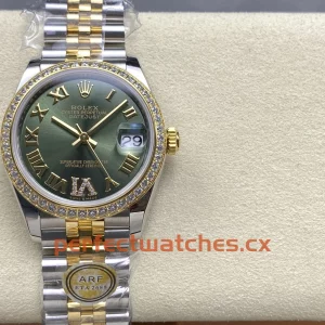 Rolex Datejust 278383RBR-0016 Replica Green Dial Diamond Bezel Two-Tone Ladies Watch