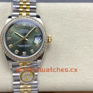 Rolex Datejust 278383RBR-0030 Replica Olive Green Dial Diamond Bezel Ladies Watch