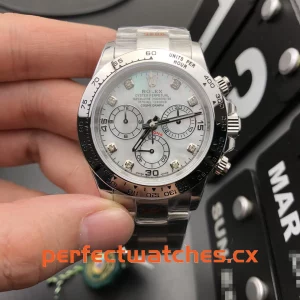Rolex Daytona 116509-0064 Replica Luxury White Gold Tone MOP Diamond Chronograph