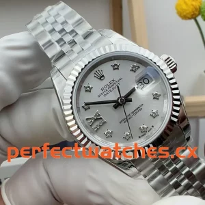 Rolex Datejust 279174G Replica with Diamond Hour Markers and Silver Fluted Design
