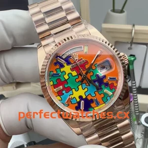 Rolex Day-Date 128235-0063 Replica Colorful Puzzle Dial Art-Style Luxury Model