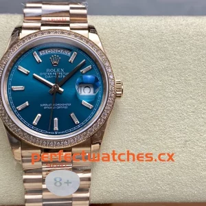 Rolex Day-Date M128345RBR-0083 Replica Blue Dial Diamond-Set Bezel Premium Watch