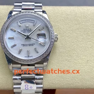 Rolex Day-Date m128399TBR-0023 Replica White MOP Dial Diamond-Set Bezel Timepiece