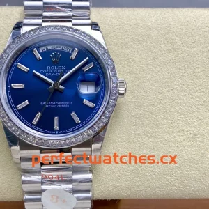 Rolex Day-Date m128399TBR-0027 Replica Blue Sunburst Dial Luxury Diamond Watch