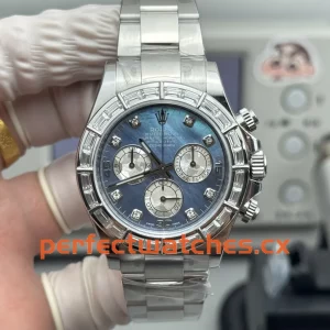 Rolex Daytona 116589BR Replica Baguette Diamond Bezel Blue Mother-of-Pearl Watch