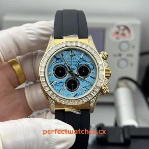 Rolex Daytona 126538TBR Replica Ice-Blue Cracked Dial Diamond Bezel Chronograph