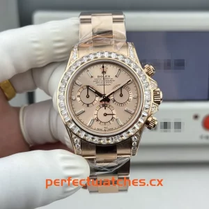 Rolex Daytona 126595TBR-0001 Replica Everose Gold Champagne Dial Luxury Baguette Bezel Watch
