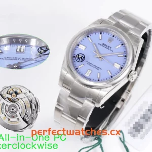 Rolex Oyster Perpetual 126000-0013 Replica Lavender Blue Dial 36mm 904L Steel Watch