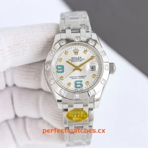 Rolex Pearlmaster 81319-0039 Replica Diamond Bezel Silver Dial Ladies Luxury Watch